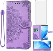 OnePlus Nord N200 5G Tempered Glass Screen Protector Flip Wallet Case - Purple