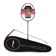 Li-Ning Tectonic 1S Carbon Fibre Strung Badmiton Racket with Full Cover - For Professional - Havey Head - Dynamic Optimum Frame - Maximum String Tension- 26lbs - Size: 4U (83gm) - Black-Red