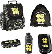 [PASO] 5-Piece School Set School Bag with Gym Bag, Pencil Case, Lunch Box and Drinking Bottle - Smiley