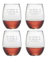 Susquehanna Glass "Hamptons Coordinates" Set of 4 Stemless Wine Glasses