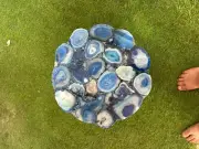 Blue Agate Side Table, Blue Agate Coffee Table, Agate Custom Table Top Home Art