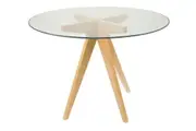SK Designer Living | Replica Jean Prouve Inspired Round Glass Dining Table | Natural Legs | 100cm