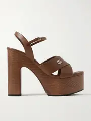 [Gucci] Gucci - New Marmont Gg Logo-embellished Leather Platform Sandals - Brown - IT39.5 IT 39.5 Brown