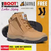 Mongrel 261050 Women's Work Boots. Steel Toe Safety. Zip-Sider, PRESS STUD CLIP
