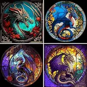 KICHANG 4pcs Dragon Paint by Number Kit for Adults,Paint by Number for Adults on Canvas,DIY Adult Paint by Number Kits Oil Painting Acrylic Paints Crafts Art for Home Wall Decor Gift-15.7x15.7in