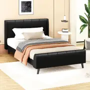 ALFORDSON Bed Frame King Single Tufted Headboard Base Black Leather HUNDOLF