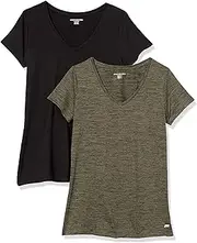 [Amazon Essentials] Women's Tech Stretch Short-Sleeve V-Neck T-Shirt (Available in Plus Size), Olive Space dye/Black, XX-Large