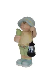 Solar Boy Statue Holding Lantern With LED Light