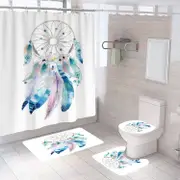 4 Pcs Shower Curtain Set Bath Mat U Shape and Toilet Lid Cover Mat with 12 Hooks 71" x 71"-A8