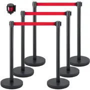 Crowd Control Stanchion, Set of 6 Pieces Stanchion Set, Stanchion Set with 6.6 ft/2 m Red Retractable Belt, Crowd Control Barrier with Rubber Base – Easy Connect Assembly for Crowd Control