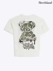 River Island White Boys Camo Bear Print 100% Cotton T-Shirt (AD3940) | $32