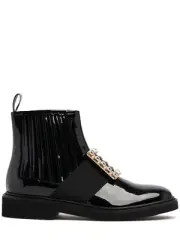 ROGER VIVIER Viv Rangers Black Patent Leather Ankle Boots New And Authentic