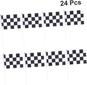 Kisangel 24pcs Grid Racing Hand Waving Flag Lightweight Polyester Party Banner for Events