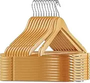 Solid Wood Suit Hangers - 20 Pack - with Non Slip Bar and Precisely Cut Notches - 360 Degree Swivel Chrome Hook - Natural Finish Super Sturdy and Durable Wooden Hangers