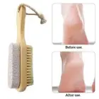 Foot Brush with Wooden Handle and Pumice Stone for Exfoliation and !а :ж ωλ N9F8