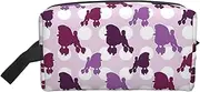 [SAAKE] Purple Poodle Polka Dot Print Travel Cosmetic Large Capacity Zippered Storage Bag For Toiletries Daily Essentials, White, One Size