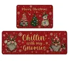 Christmas Kitchen Mat Set of 2 Gnome Snowman Kitchen Rugs, Red Xmas Decorativ...