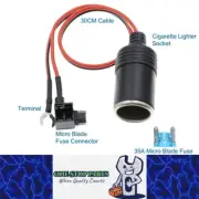 Micro Blade fuse Connector Cigarette Lighter Socket Adapter 30CM Cable 35A Fuse