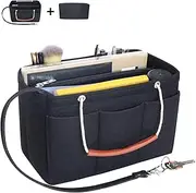 Soyizom Felt Bag Organiser Insert Handbag for Women,Travel Makeup Handbag Organiser Insert Bag Liner for Tote with Handles Keychain, Black, Large