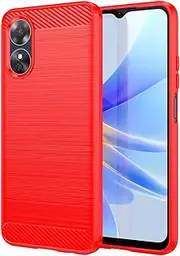 [Topme] Silicone Case for Oppo A17 6.56 Inches, Brushed Texture Style Mobile Phone Case, Red