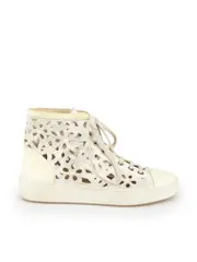 White Leather Floral High Top Trainers