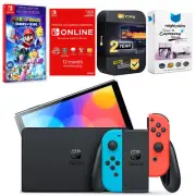 Nintendo Switch Neon Red/Blue OLED + Mario + Rabbids SoH + NSO 1 Year Membership