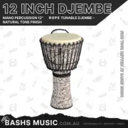 MANO PERCUSSION 12″ Rope Tunable Djembe – Natural Tone Finish