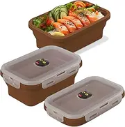 [BONE] Silicone Foldable Food Container, Collapsible Fresh Box with Clip-on Vent Plug Lid, Microwave & Dishwasher Safe Lunch Box for Meal Prep, Cute Cartoon Animal Airtight Storage (1200ml - Miao Cat)