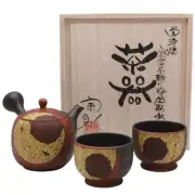 Teapot & Cups Set A - Kyusu Yunomi Ceramic Tokoname - MUNENORI - Orange 200 ml