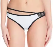 OAKLEY Women's Sport Mesh Retro Bikini Bottom White Black Trim Size Large 12-14
