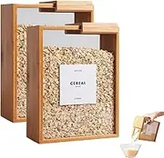 Wooden Cereal Storage Box, Rice Storage Container, Dry Food Dispenser Large Capacity, for Kitchen Organization Cereal, Sugar, Nut, Coffee Bean, Tea, Pasta, Flour, Nuts, Oat(2 pcs)