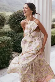 [PUP3] Betina Bow Front Maxi Dress - Multi Floral XS Pink