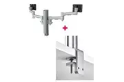 Atdec AWMS-2-4640 Dual Monitor Swing Arms on 400mm Post / 12kg (26.5lb) Flat Screens, 10kg (22lb) Curved Screens + F Clamp Desk Fixing, Silver