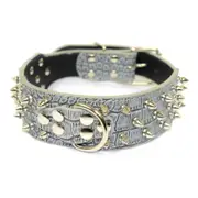Dog Leather Collar Nickel Plated Non-sharp Spikes Adjustable Collar Grey