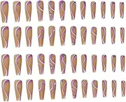 FRCOLOR Removable Fake Nails White Purple Lines Rhinestones for Women's Manicure Set