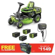 GREENWORKS 60V 30" 2 x 4.0Ah/2 x 8.0Ah Mini Ride On Mower Kit 7404907AU