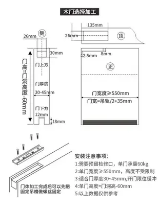 雙向緩沖單木門移門軌道隱藏式口袋門滑軌吊輪廚房推拉門五金配件~芙蓉百貨