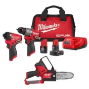 Milwaukee Hammer Drill + Impact Driver Combo Kit 12V Cordless w/ 6" Pruning Saw