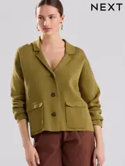 Green Olive 100% Cotton Smart Knitted Blazer (AL7178) | $79