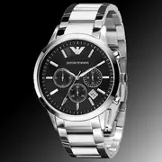Emporio Armani Ar2434 Classic Chronograph Black Dial Watch Silver One Size