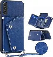 [Asuwish] Phone Case for Sony Xperia 1 V 2023 Wallet Cover with Tempered Glass Screen Protector Credit Card Holder Crossbody Strap Stand Leather Cell Accessories 1V 5G Women Men Girls Shoulder Blue