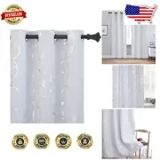 Blackout Effect Curtains 84" Long - Greyish White Floral Design with Grommets
