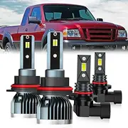 QIPEIZSP Fit For Ford Ranger 2001-2011 Light Bulbs, 9007 High Low Beam + 9145 Fog Light Bulb, 4-Pack