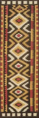 Flat-Weave Kilim Runner Rug 3x13 Southwestern Oriental Multi-Color Wool Carpet
