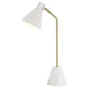 Ambia Table Lamp with USB, Brass Tube &amp; White