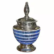 Silver Blue Blng Modern Style Mirror Mosaic Decorative Urn With Lid