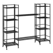 Xtra Storage Four-Tier Folding Black Metal Shelves with Two Extension Shelves