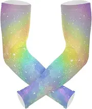 [Yoogain] UV Protection Arm Sleeves Youth Colorful Romantic Starry Universe Compression Sleeves For Garden Working Strong Air Permeability cubre brazos, Colorful Romantic Starry Universe