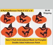 New 6-Pack Spooky Halloween Black Cat Pumpkin Embroidered Dbl Sided Patch