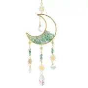 Moon Suncatcher, Green Aventurine Crystal Hanging Prism Wind Chimes Green